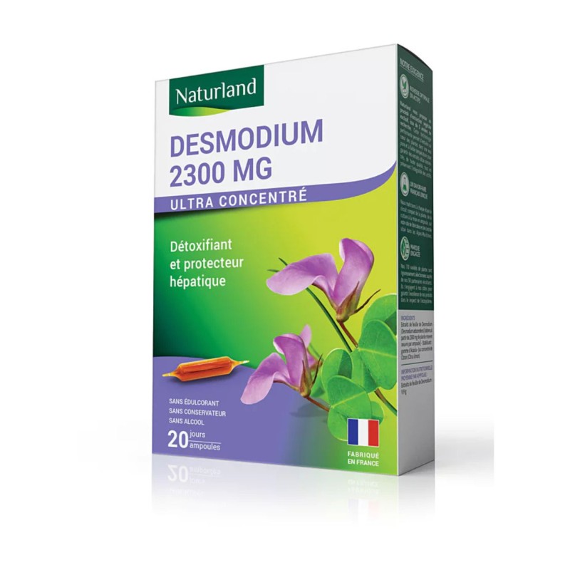 Ampoules DESMODIUM 2300mg ultra concentré - Détoxifiant et protecteur hépatique - 20 ampoules Naturland