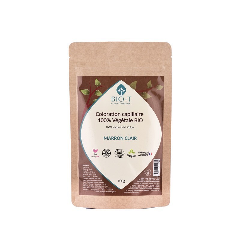 Coloration Végétale Bio Marron Clair BIO-T | 100 g - Couvre cheveux blancs