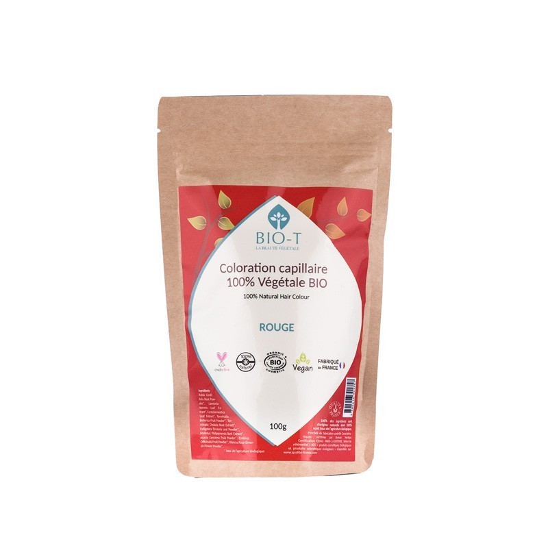 Coloration capillaire ROUGE 100% végétale BIO - 100g