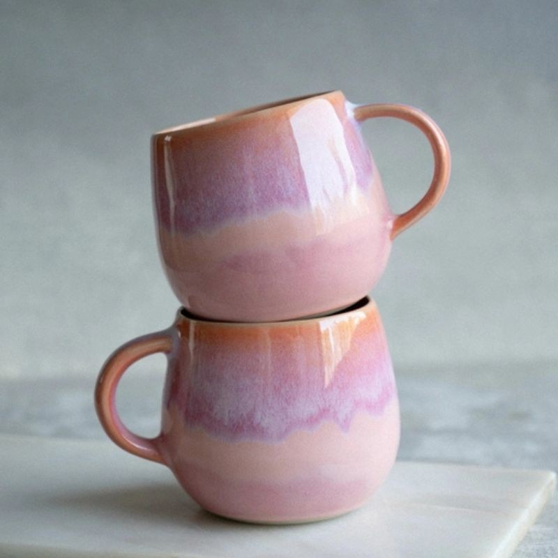 Mug Glace - Tasse en grès rose effet glacé fabriquée au Portugal