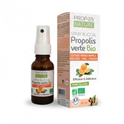 Mundspray Grüne Propolis Bio und Grapefruitkernextrakt - Alkoholfrei (AB-zertifiziert) - Honig, Orange - 20ml