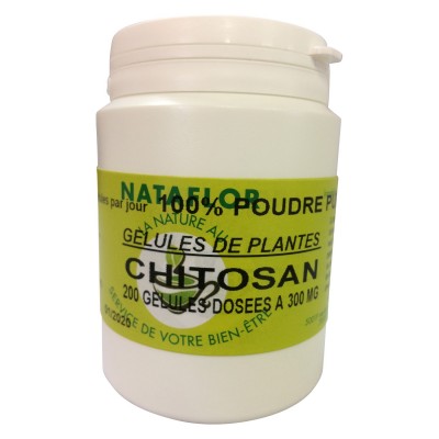 CHITOSAN GELS 200 Kapseln mit einer Dosierung von 300 mg reinem Pulver.