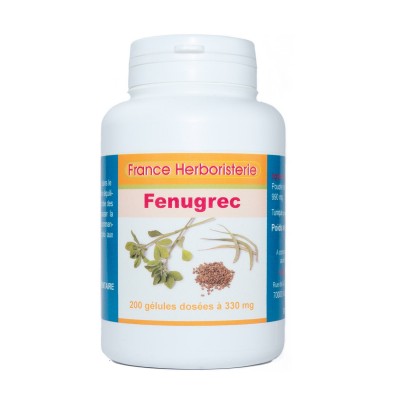 FENUGREC GELES Saatgut 200 Kapseln mit einer Dosierung von 330 mg.