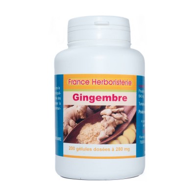 GELULES GINGEMBRE rhizome 200 gélules dosées à 280 mg poudre pure.