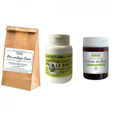 Pack PEAU NETTE - Tisane pour soulager l'acné, gélules Peau net' & Zinc